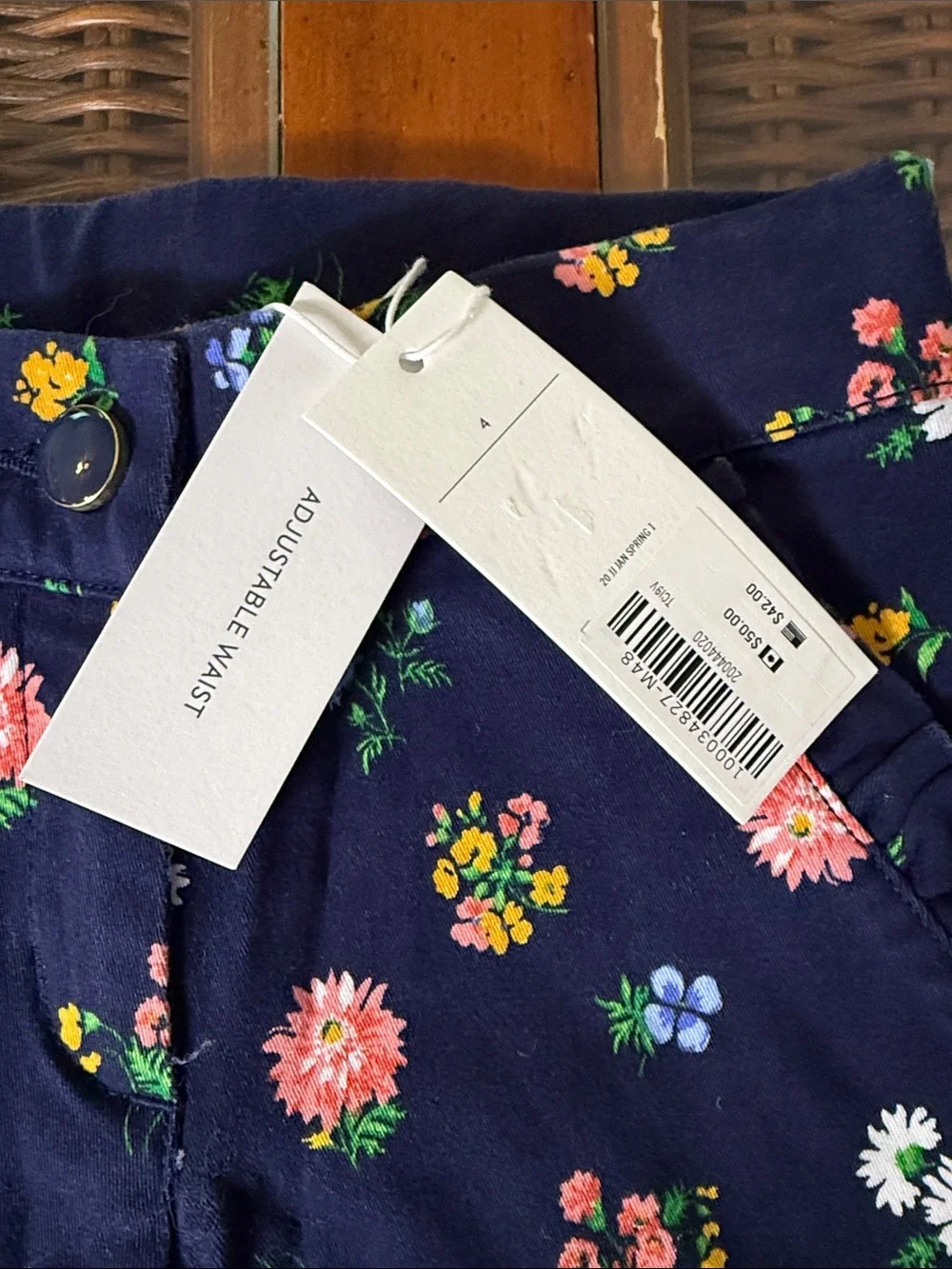 Janie and Jack Navy Floral Pants with Pink, White and Yellow Blooms